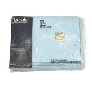 Vintage Percale Full Flat JCPenneys Pale Blue Sheet 50/50 Cotton Polyester